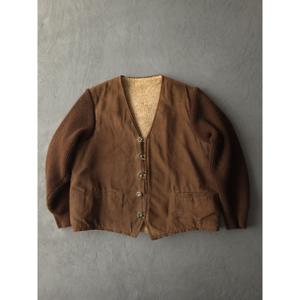 Vintage Mid-Century Traditional Austrian or Bavarian Moleskin Shearling Jacket M